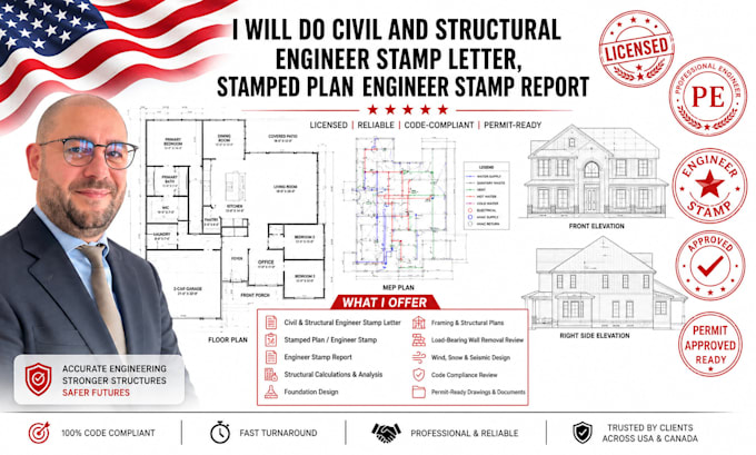 civil and structural engineer stamp letter, stamped plan engineer stamp report
