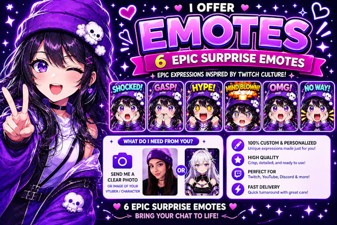 create 6 surprise emotes for you