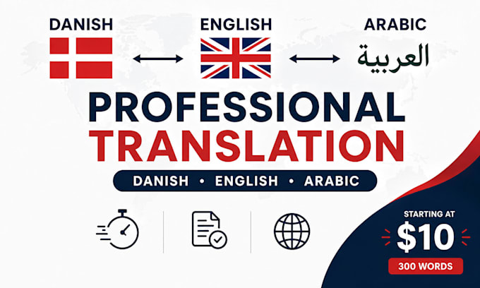 translate danish, english and arabic