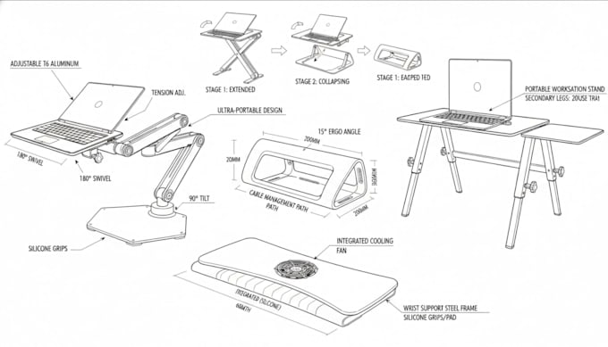 make industrial design laptop accessories design, workspace productivity product