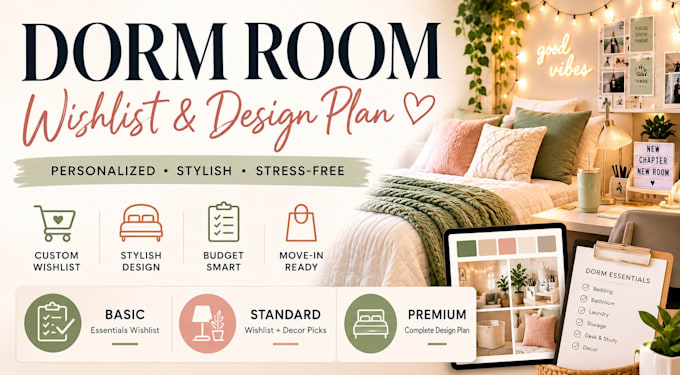 create a personalized dorm room wishlist and design plan