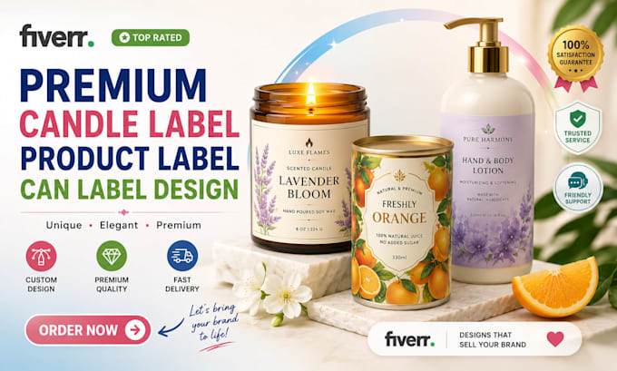 create premium candle label, product label design, can label design