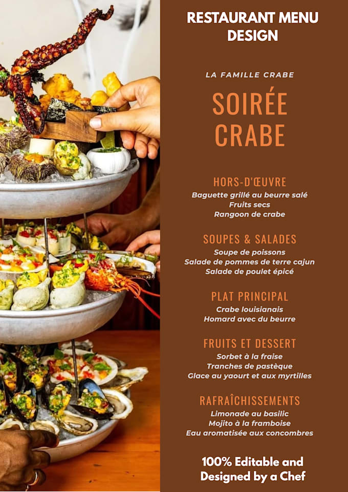 design a professional and editable restaurant menu