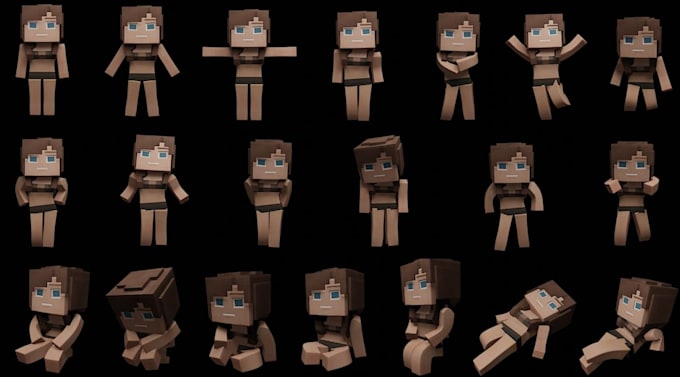 create 3d minecraft character, blockbench assets, 3d voxel art for unity and ue5