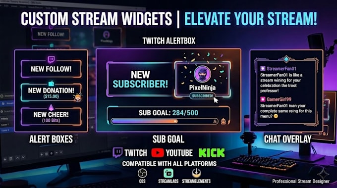 create custom stream widgets for twitch, youtube, and kick