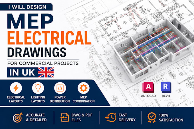 design mep electrical drawings for commercial projects in UK