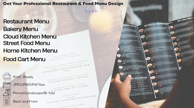 design food menu, bakery menu, and restaurant menu professionally