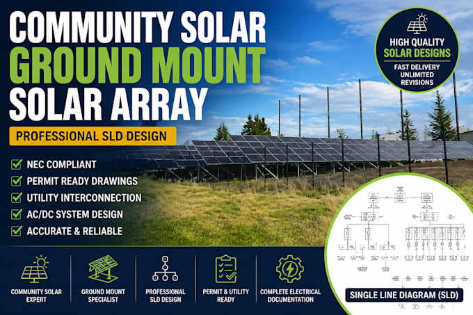 professional community solar ground mount solar array sld design