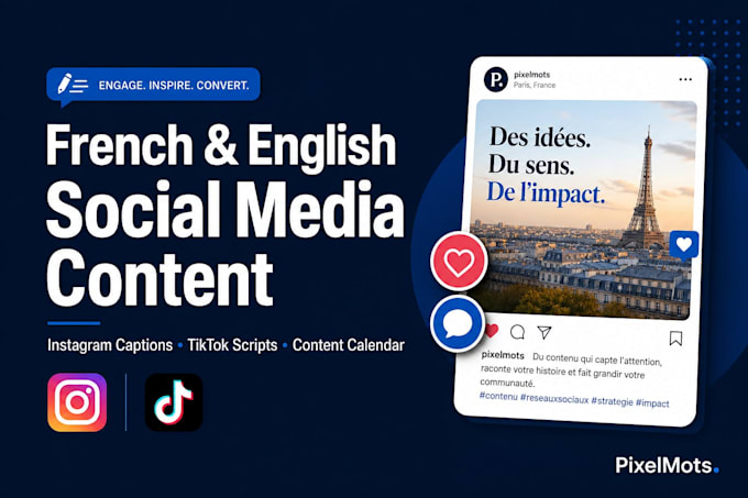 write french and english social media captions and scripts for brands