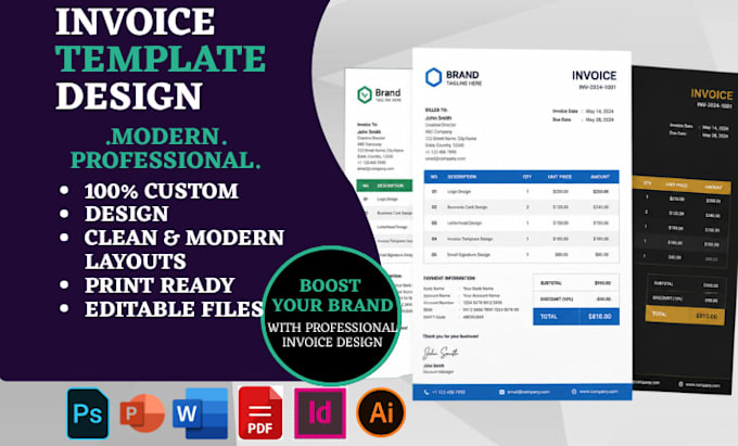 setup invoice template design custom invoice receipt letterhead editable invoice