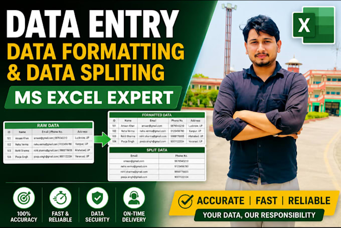 clean, format, merge, split excel data