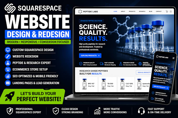 do peptide squarespace website design, redesign squarespace website development