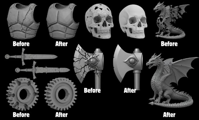 do stl file repair, file fix, custom modification, stl remesh for 3d printing