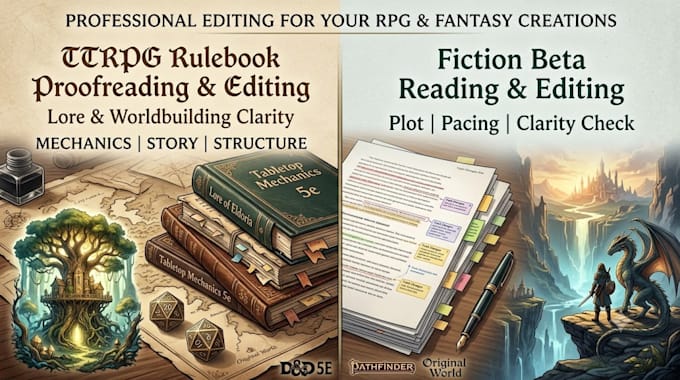 proofread and edit your rulebook tabletop rpg lore writing and beta read fiction