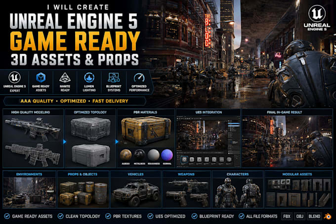create unreal engine 5 game ready 3d assets and props