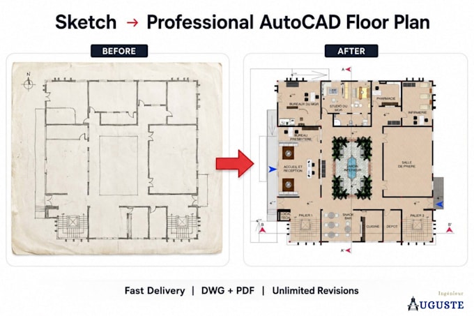 Redraw your floor plan in autocad 2d from sketch, image or pdf by ...