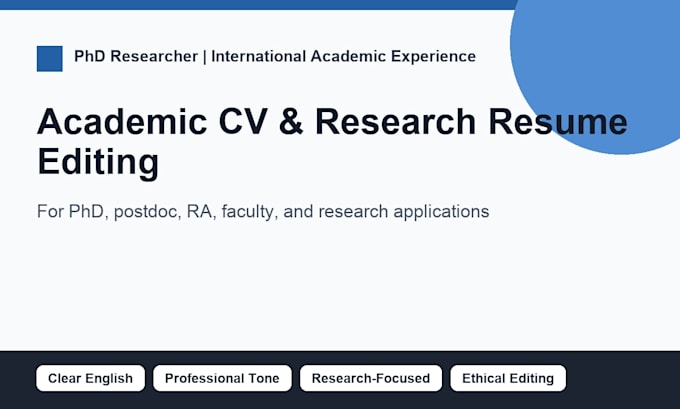 edit your academic CV, research resume, or phd application CV