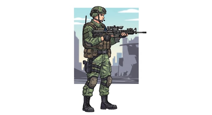 draw 2d game art military character design