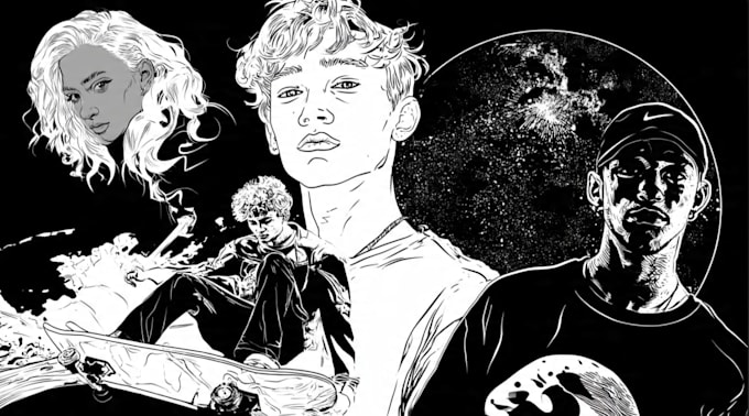 create custom black and white line art illustration