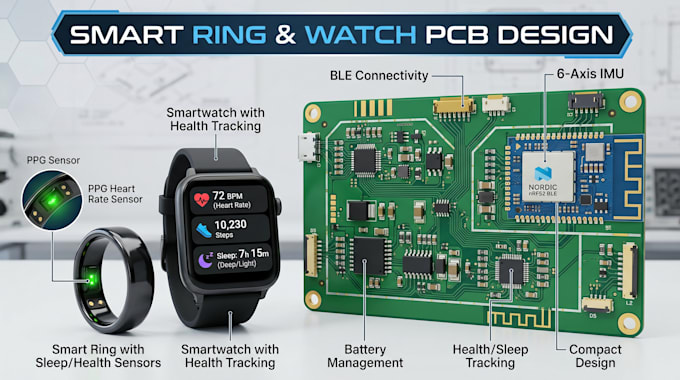 design smart ring and smartwatch pcb with ble, health and sleeping tracking