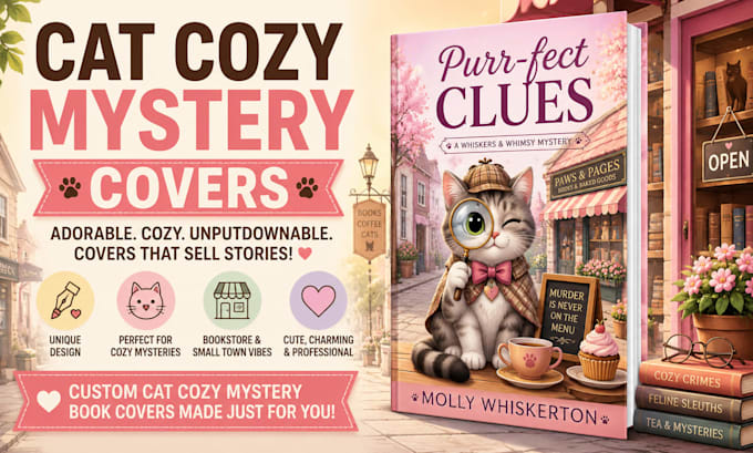 design a cat cozy mystery book cover for kdp