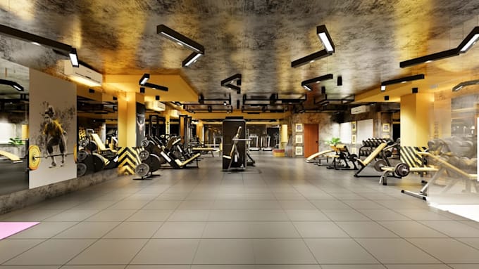 visual commercial facility,workout zoning layout,locker room,indoor sport render