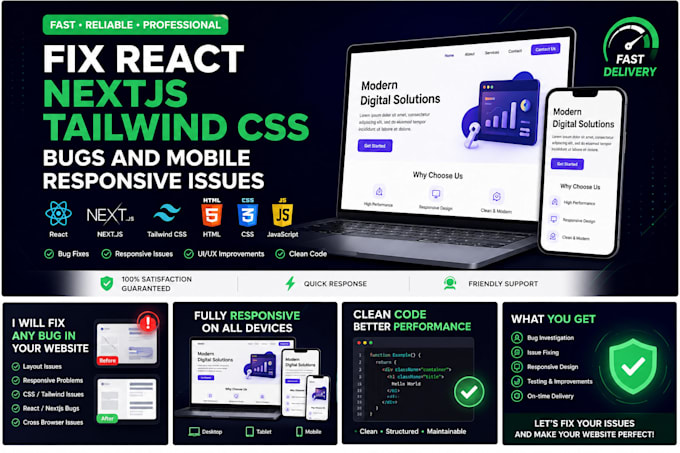 fix react nextjs tailwind CSS bugs and responsive issues