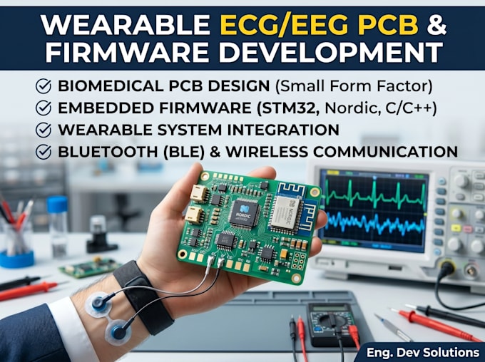 design and develop wearable ecg eeg biomedical pcb and embedded firmware systems