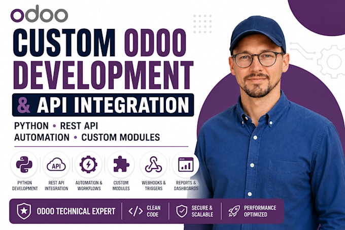 develop custom odoo module, python backend, rest API integration and automation