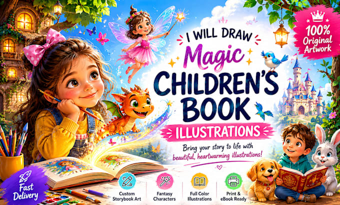 draw magic children book illustrations for you