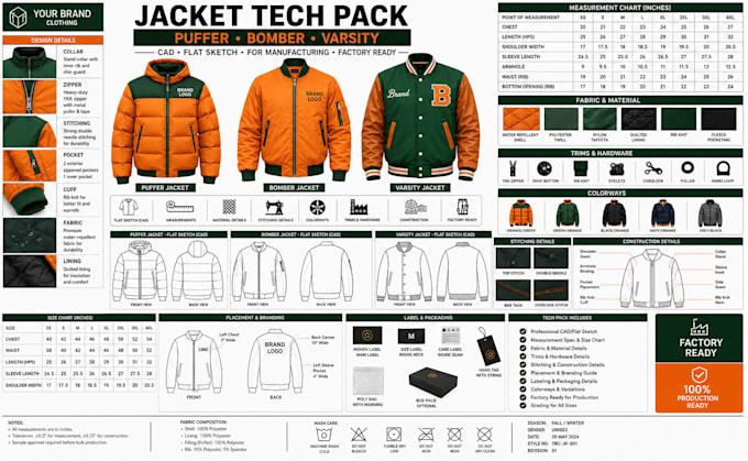 create jacket tech pack for bomber varsity puffer jacket and outerwear