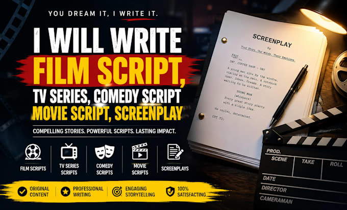 write film script, tv series comedy script movie script, screenplay