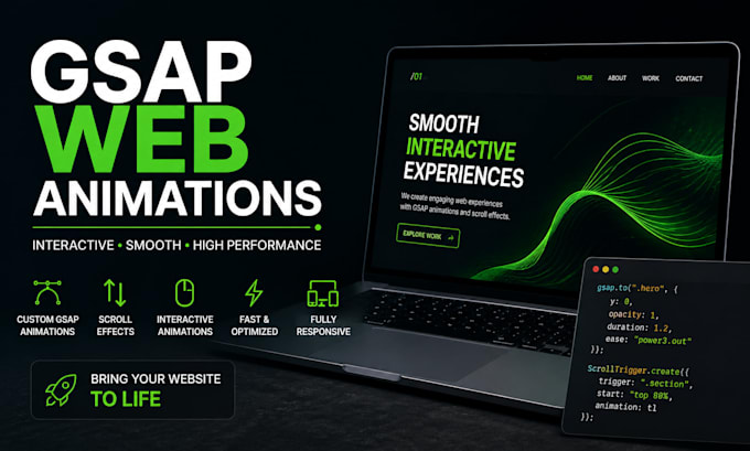 create interactive gsap web animations and scroll effects