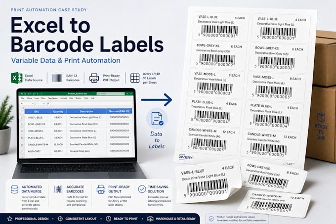 convert excel data into barcode labels for printing