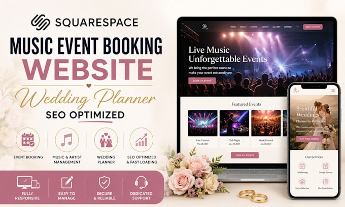 build squarespace music event booking website wedding planner seo optimization