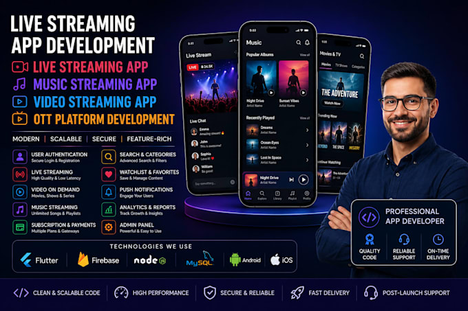 develop live streaming app,music streaming app, video streaming app,ott platform