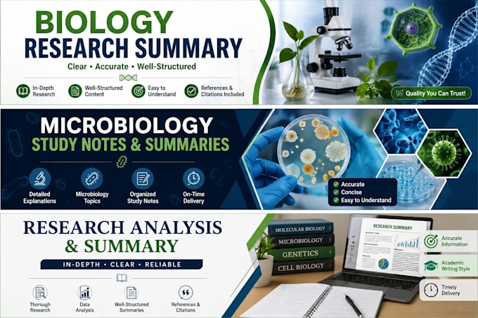 create biology and microbiology research summaries and study notes