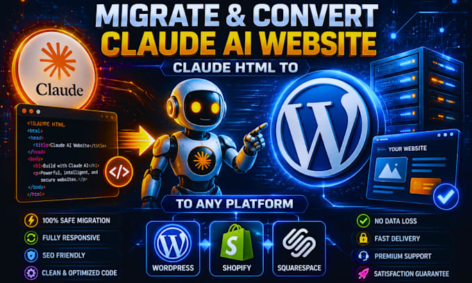 migrate convert claude ai website claude html to wordpress shopify squarespace