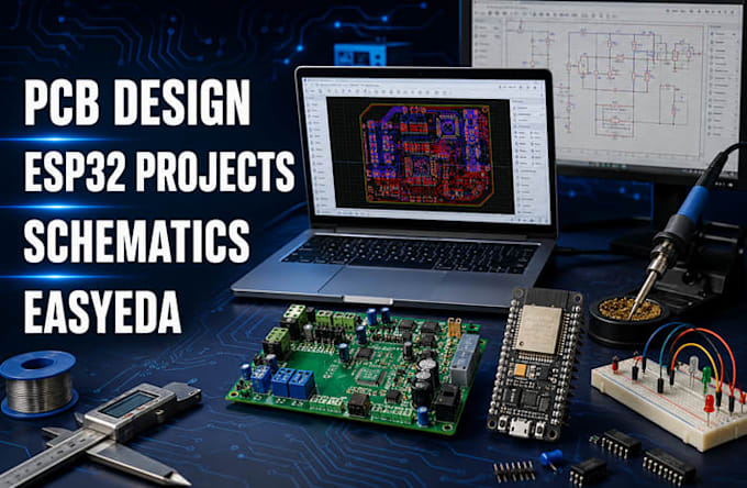 do pcb design, schematic and esp32 project using fritzing, tinkercad and easyeda