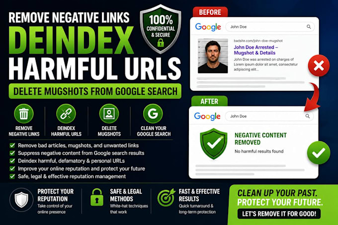 remove negative links deindex harmful urls delete mugshot from google search