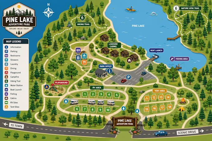do vector maps, festival maps, event maps, rv park maps, property map, trail map