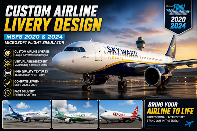 create msfs 2020 and 2024 virtual airline livery for flight simulator