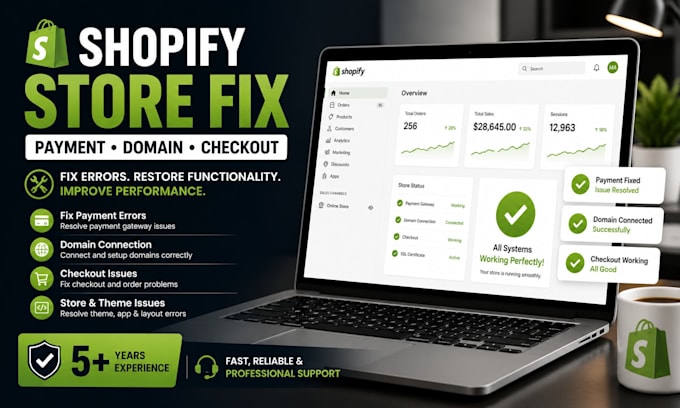 fix shopify payment, domain, checkout and technical issues