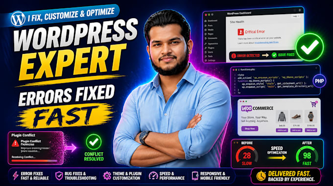 fix wordpress errors, bugs and plugin conflicts fast