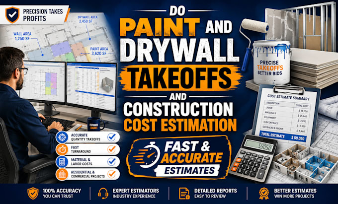 do paint and drywall takeoffs and construction cost estimation