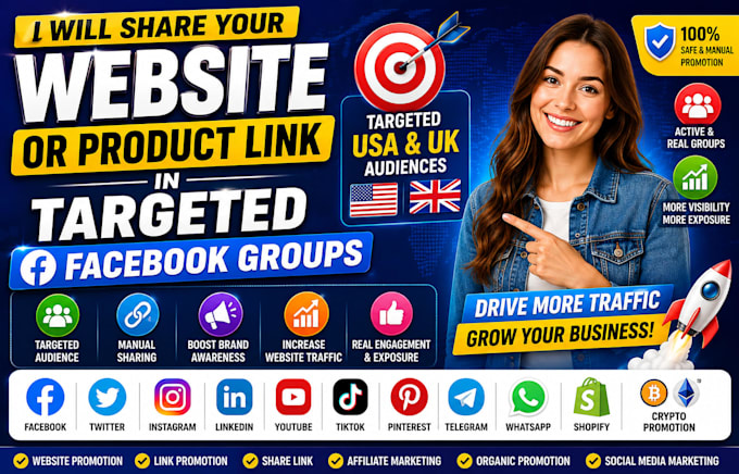 share your website or product link in targeted facebook groups