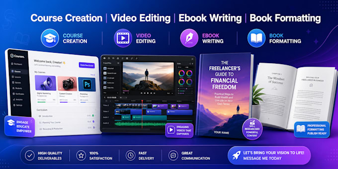 create interactive course content, video editing, book formatting, ebook writer