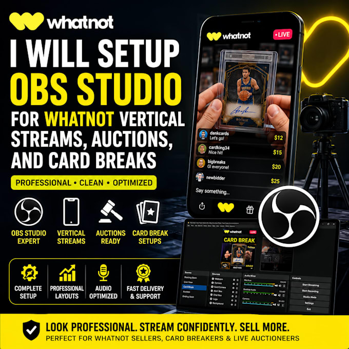do obs studio for whatnot vertical streams, auctions,card breaks,and live stream