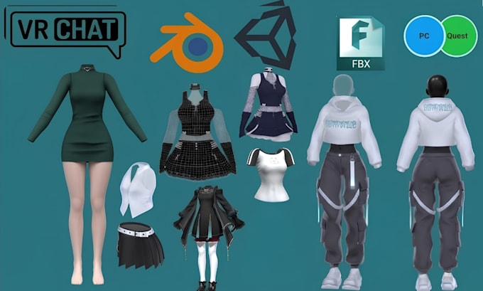 Create custom 3d clothing vrchat prop,outfit and accessories for vrchat ...