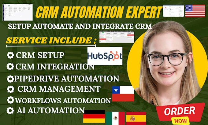 setup, automate and integrate your pipedrive, hubspot or kommo CRM
